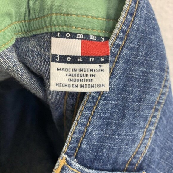 Vtg Y2K Tommy Hilfiger Flare Jeans Low Rise Blue Jr Sz 3 Button Leg Bare back - Picture 4 of 14